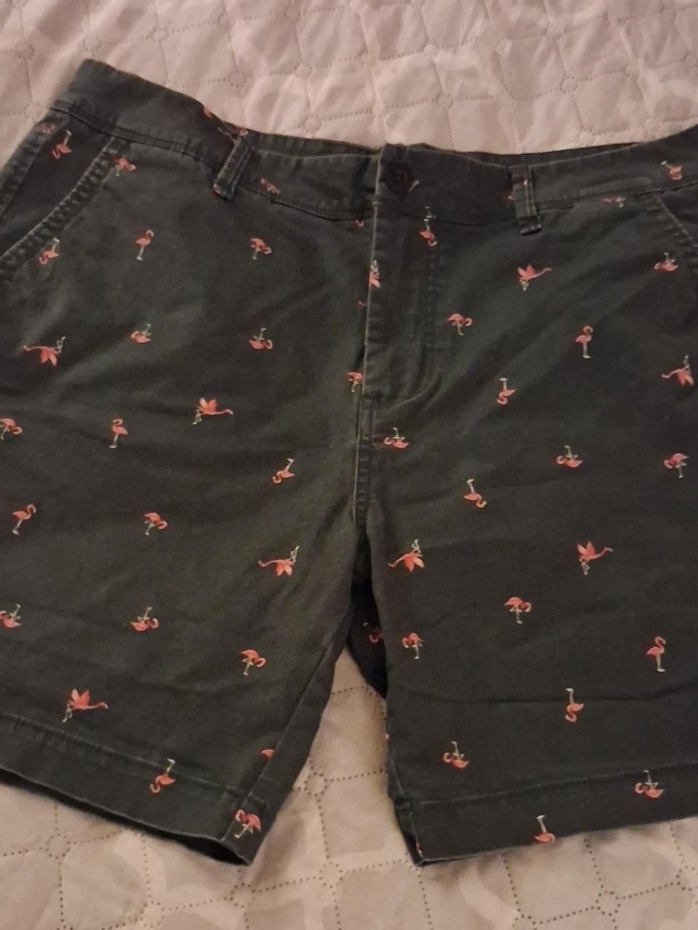 Aeropostale Faded Black Shorts with Pink Flamingo Embroidery